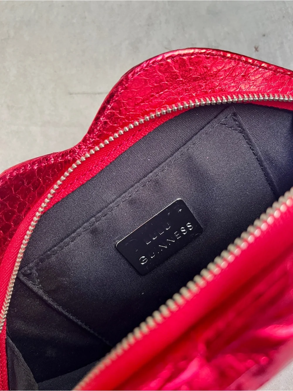 Lulu Guinness Metallic Red Croc/Snake Skin Lips Clutch Bag + Dustbag